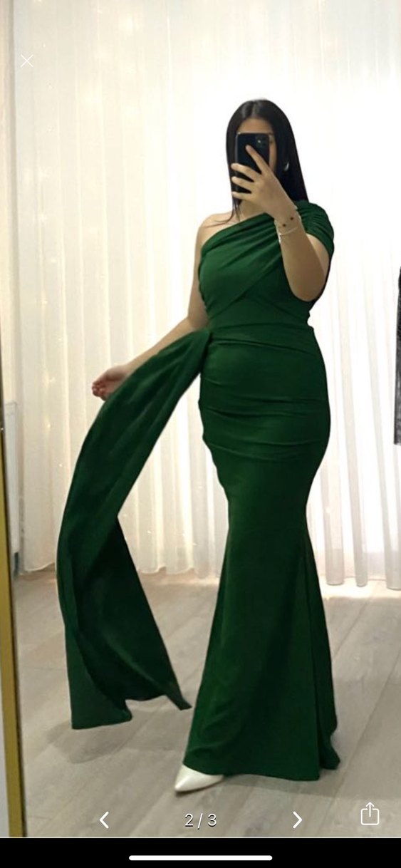 Drapeli Straplez Uzun Yeşil Abiye Elbise - Görsel 4