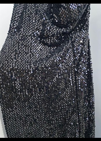 Siyah Yılan Desenli Uzun Drapeli Abiye Elbise - Görsel 4