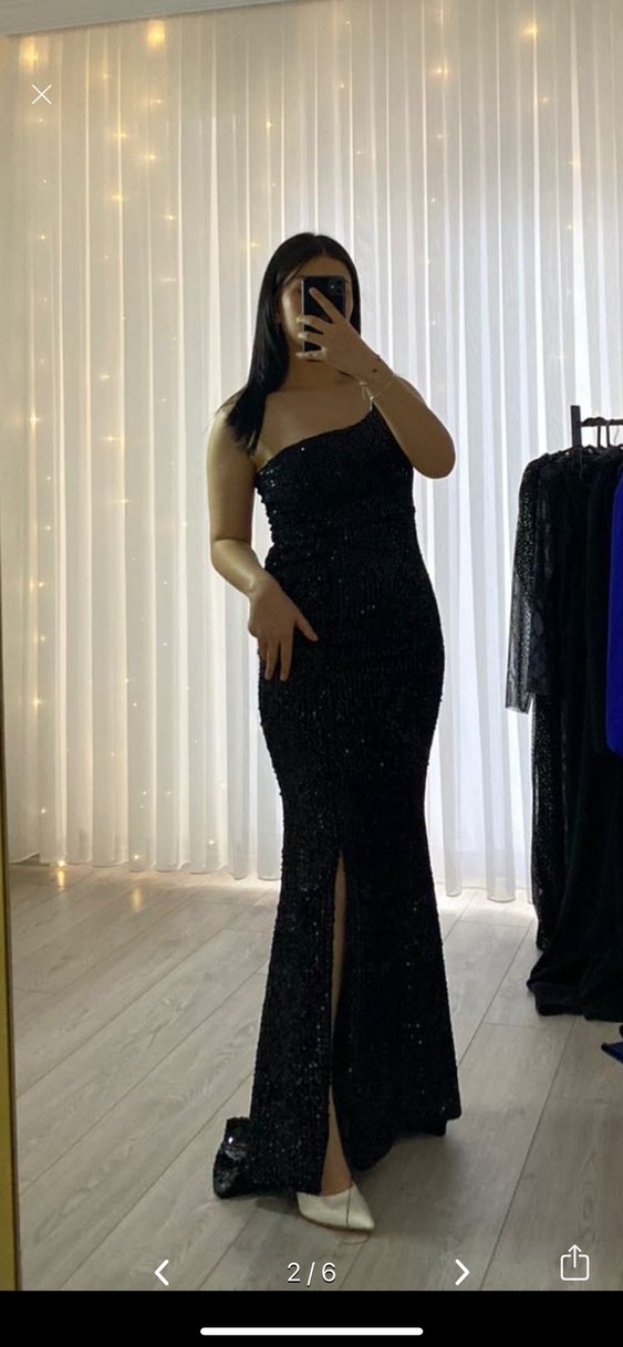 Siyah Yılan Desenli Uzun Drapeli Abiye Elbise - Görsel 2