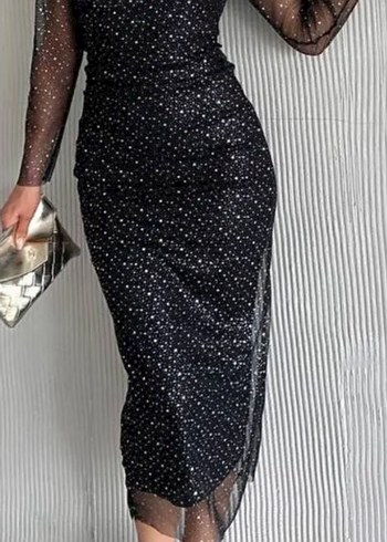 Siyah beyaz noktalı tül elbise - Görsel 2