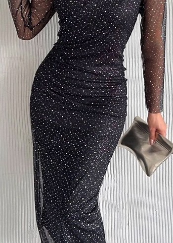 Siyah beyaz noktalı tül elbise - Görsel 3