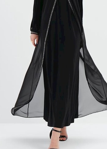 Kadın lacivert Uzun Kollu şifon Elbise abiye - Görsel 9