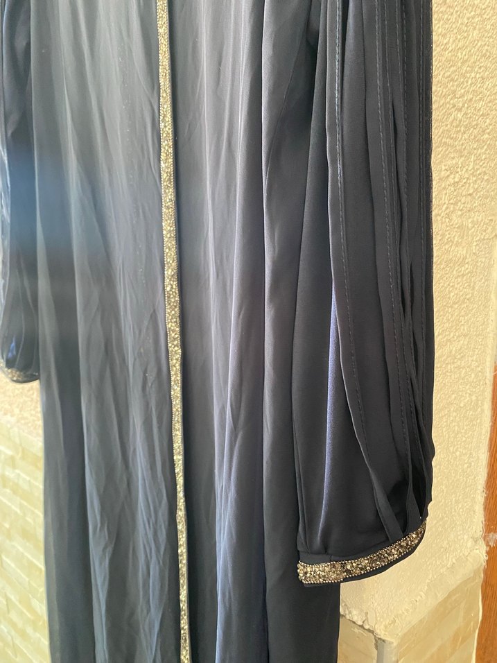 Kadın lacivert Uzun Kollu şifon Elbise abiye - Görsel 2