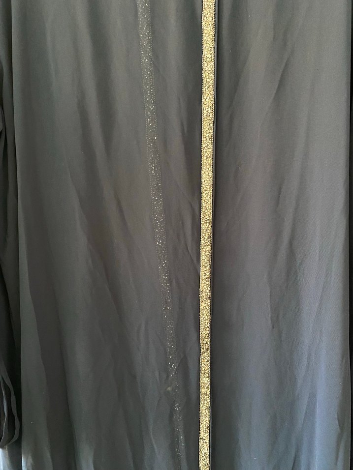 Kadın lacivert Uzun Kollu şifon Elbise abiye - Görsel 3