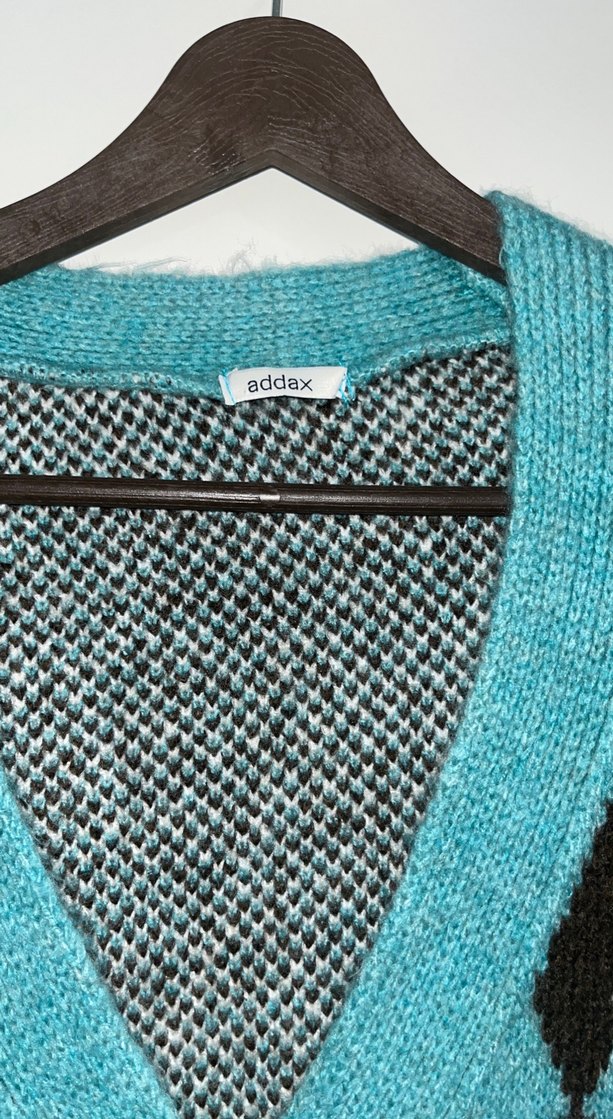 Turkuaz Ekose Desenli Salaş Hırka - Görsel 4