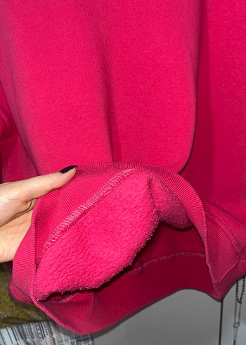 Pembe Kadın Bisiklet Yaka Sweatshirt - Görsel 3