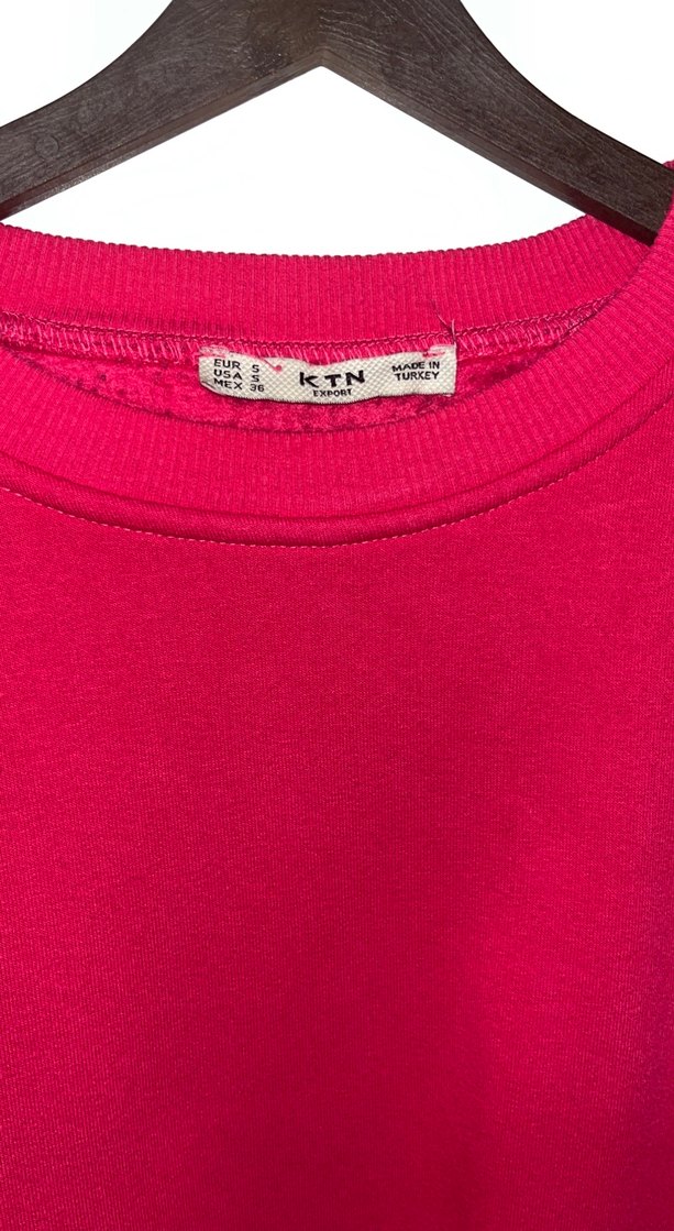 Pembe Kadın Bisiklet Yaka Sweatshirt - Görsel 4