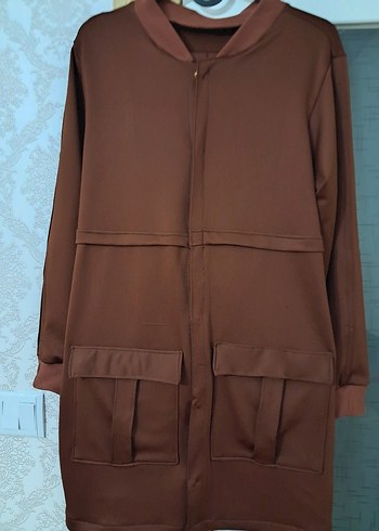 Kahverengi, Fermuarlı, Rahat Kesim Ceket - Görsel 3