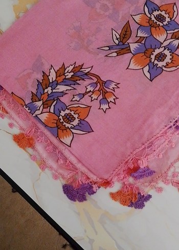 Dantel Detaylı Pembe Bohem Kadın Fuları - Görsel 2