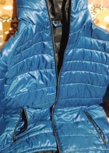 Mavi Fermuarlı Kadın Kış Yeleği - Görsel 3