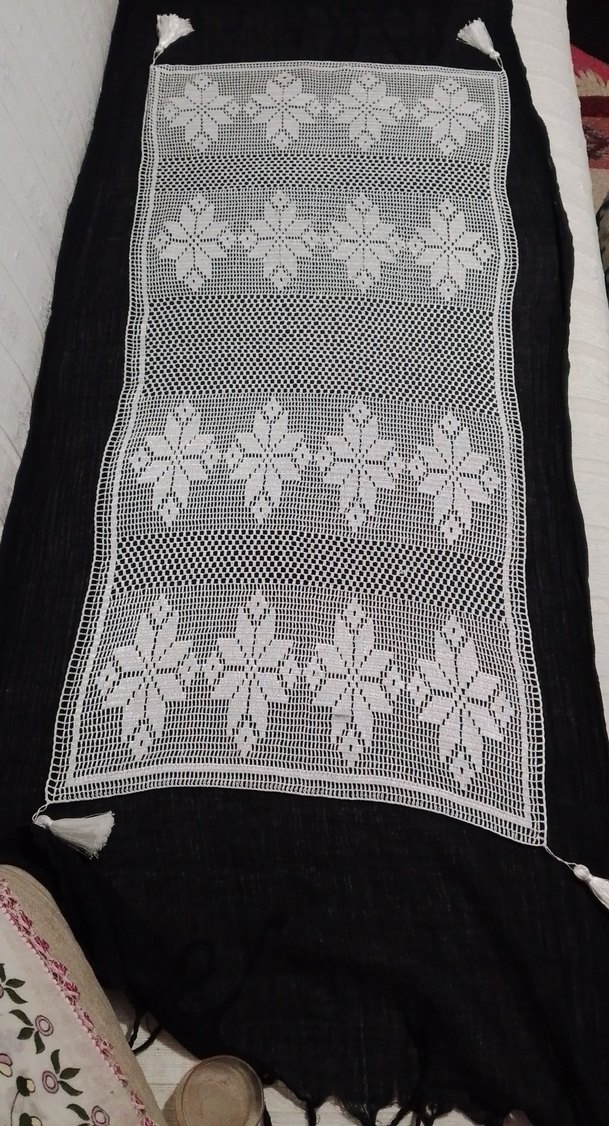 El İşi Örgü Çiçek Desenli Masa Örtüsü - Görsel 4