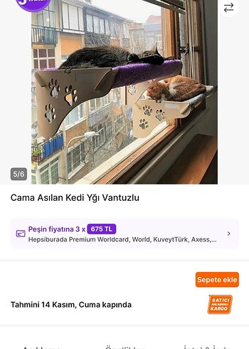 Vantuzlu Cama asılan Kedi yatağı - Görsel 4