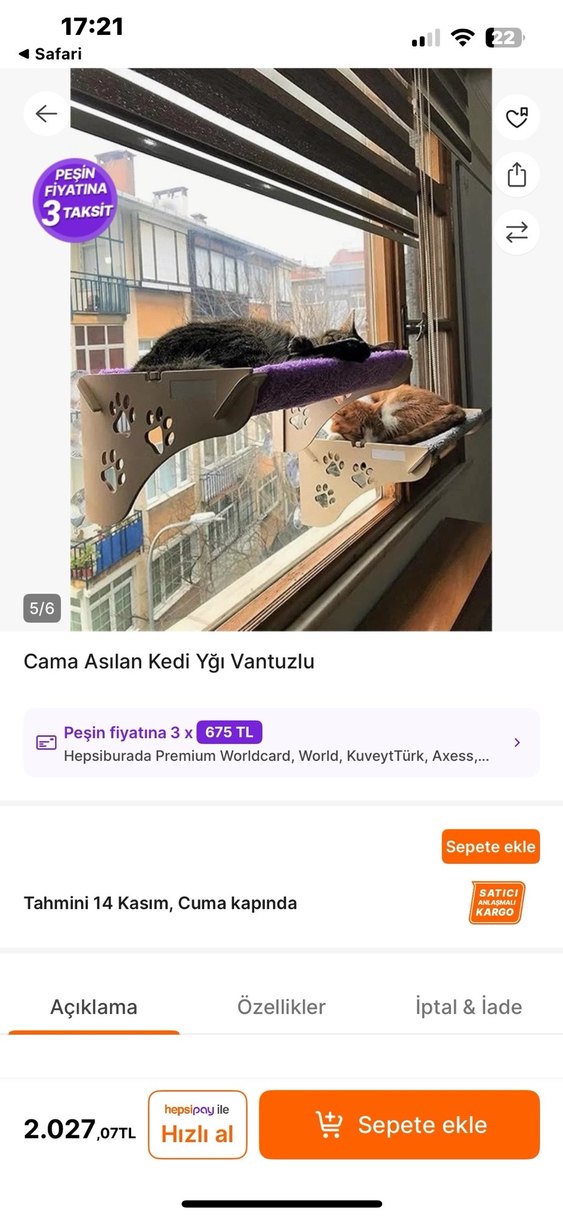 Vantuzlu Cama asılan Kedi yatağı - Görsel 4