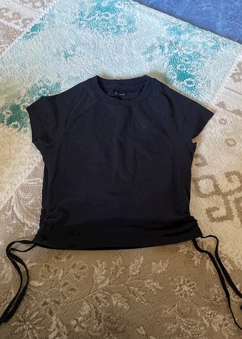 Siyah Kısa Kollu ipli crop Tişörtü