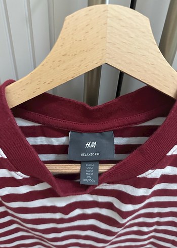 H&M H&m Erkek Bordo Çizgili Kısa Kollu Pamuklu Tişört