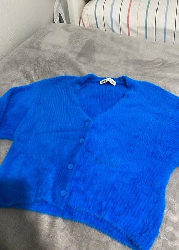 Saks mavisi  Örgü Yumuşak Kadın Hırka - Görsel 4