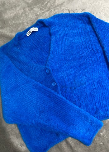 Saks mavisi  Örgü Yumuşak Kadın Hırka - Görsel 5