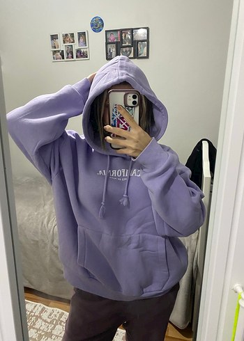 Mor Kapüşonlu Kadın Sweatshirt - Görsel 3