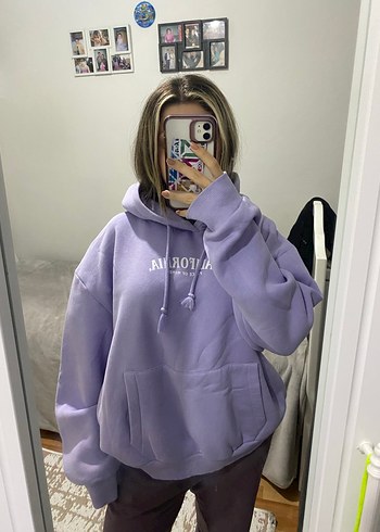 Mor Kapüşonlu Kadın Sweatshirt - Görsel 4