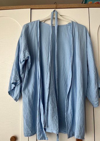 Suud Collection Mavi kimono kuşaklı kimono tesettür