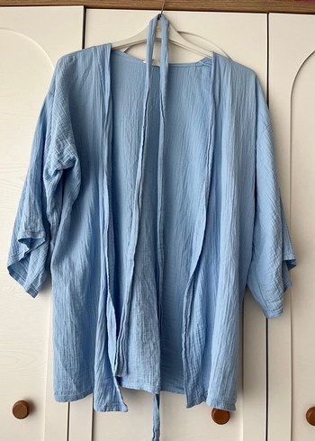 Mavi kimono kuşaklı kimono tesettür