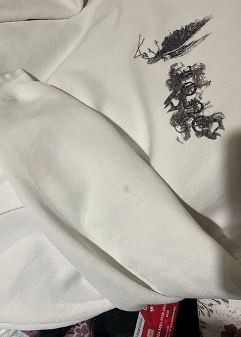 Kadın Beyaz Kapüşonlu Baskılı Sweatshirt - Görsel 4