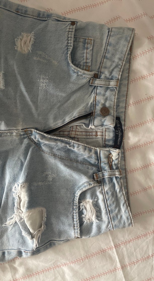 Gevşek Kesim Kadın Mavi Kot Şort - Görsel 2