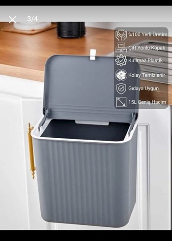 Ikea Gri 15 Litre Kapasiteli Kesmece Üstü Çöp Kutusu