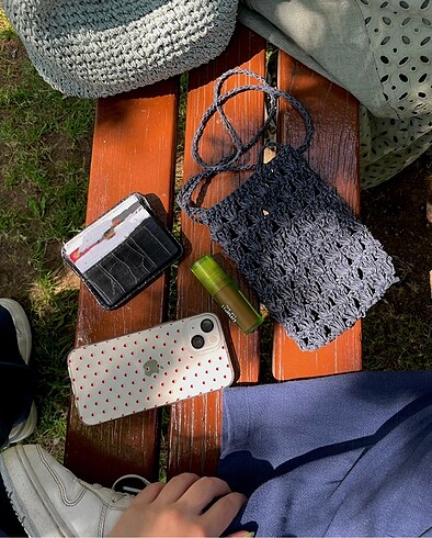 Beden lacivert Renk örgü askılı mini çanta handmade minibag
