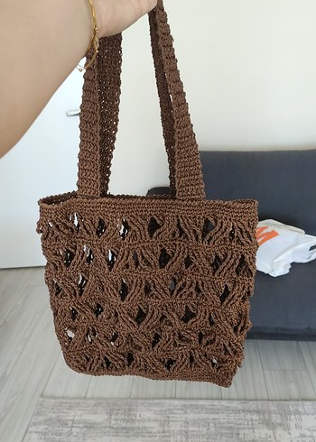 Zara Dantel Detaylı Kahverengi Örgü Kol Çantası
