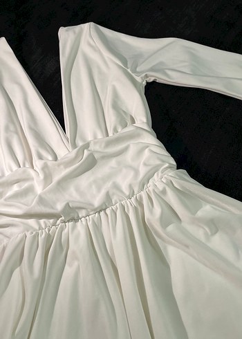 Uzun Kollu Beyaz Mini Elbise - Görsel 3