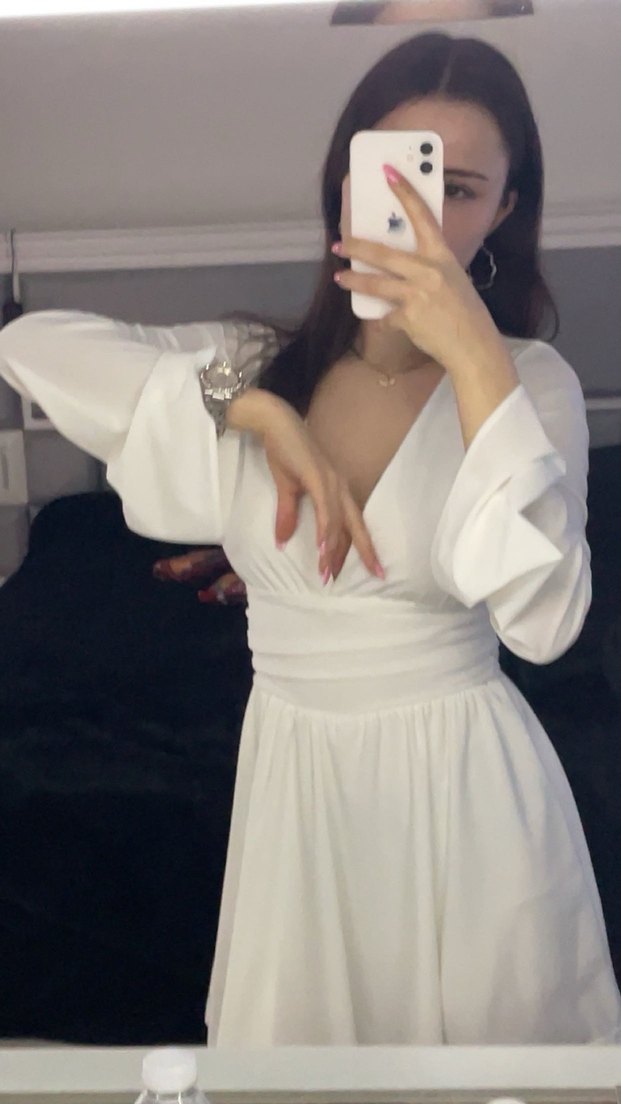 Uzun Kollu Beyaz Mini Elbise - Görsel 2