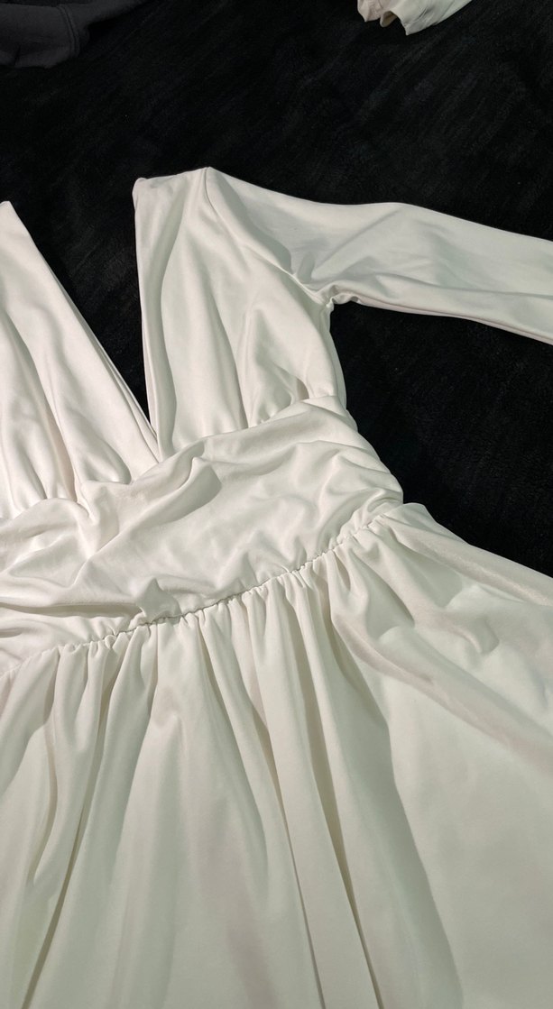 Uzun Kollu Beyaz Mini Elbise - Görsel 3