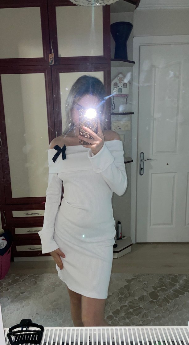 Beyaz Straplez Elbise - Görsel 3