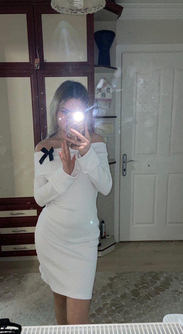 Beyaz Straplez Elbise - Görsel 2