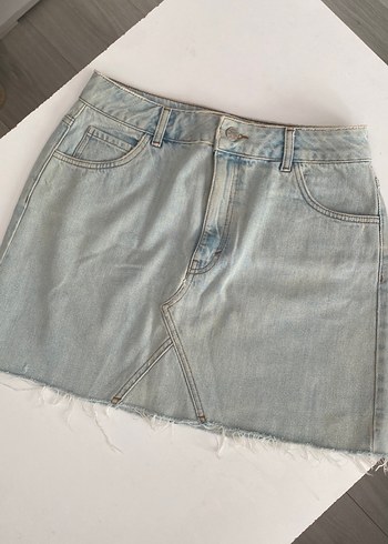 Bej Renkli Rahat Kesim Kadın Denim Mini Etek