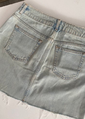 s Beden Bej Renkli Rahat Kesim Kadın Denim Mini Etek