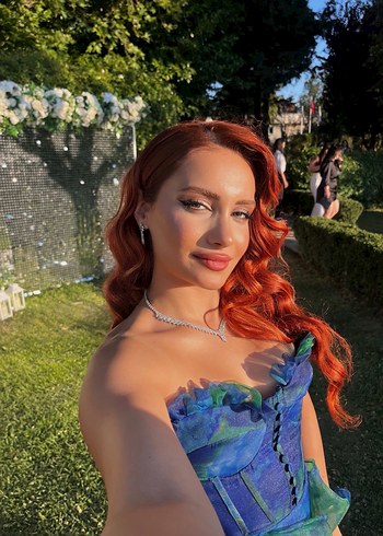 Mavi Drapeli Straplez Bohem Uzun abiye - Görsel 3