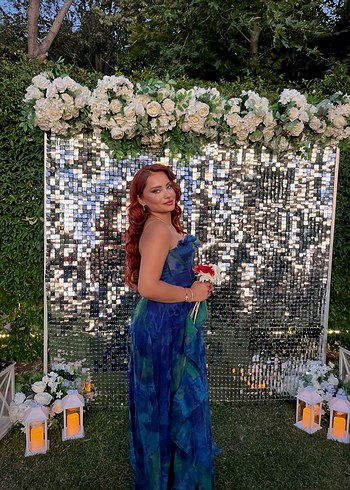 Transparan Detaylı Mavi Uzun Abiye Elbise - Görsel 2