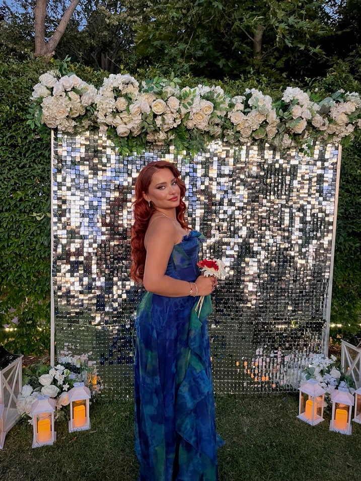 Transparan Detaylı Mavi Uzun Abiye Elbise - Görsel 2