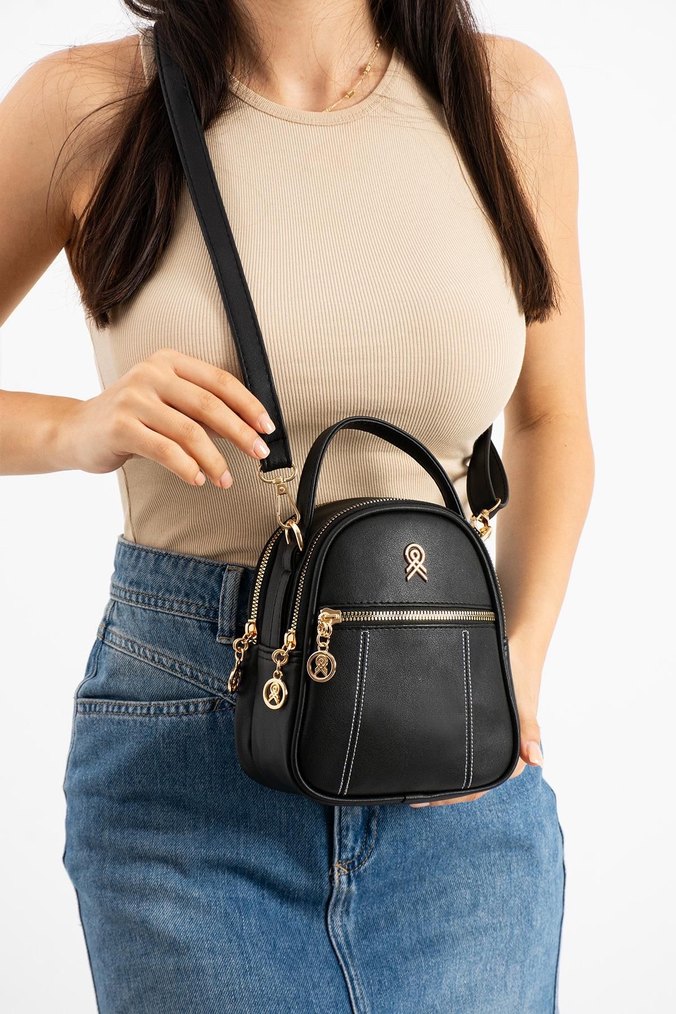 Nakışlı Siyah Kadın Omuz Çantası armut çanta - Görsel 2