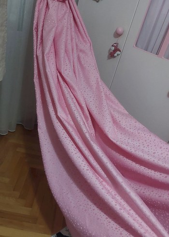 Beden pembe Renk Pembe puantiyeli fon Perde2 adet
