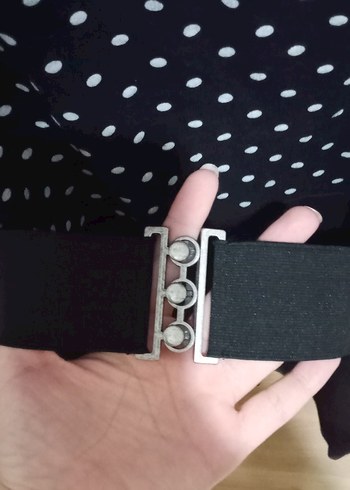 Kemerli Siyah Puantiyeli Midi Elbise - Görsel 2