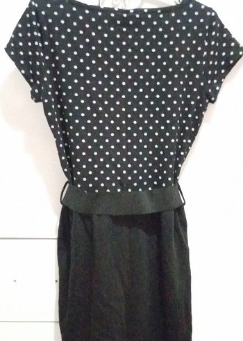 Kemerli Siyah Puantiyeli Midi Elbise - Görsel 3