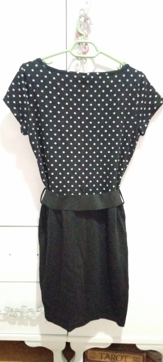 Kemerli Siyah Puantiyeli Midi Elbise - Görsel 3