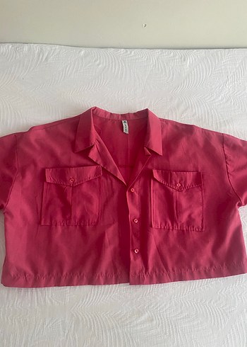 pembe Kısa Kollu Kadın Gömlek