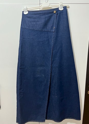 Düğmeli koyu Denim Kadın Etek