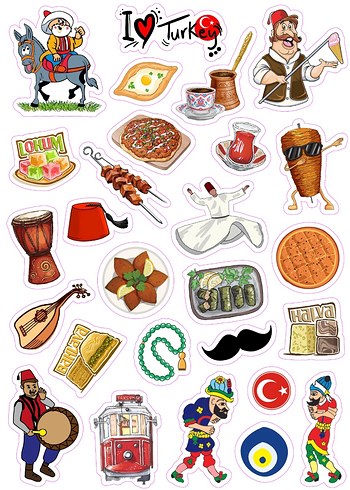Türkiye Temalı Renkli Çıkartma Seti