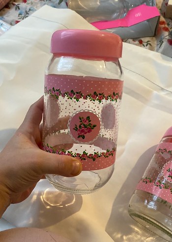 Renga Pembe Desenli Cam Kavanoz Seti - Görsel 4