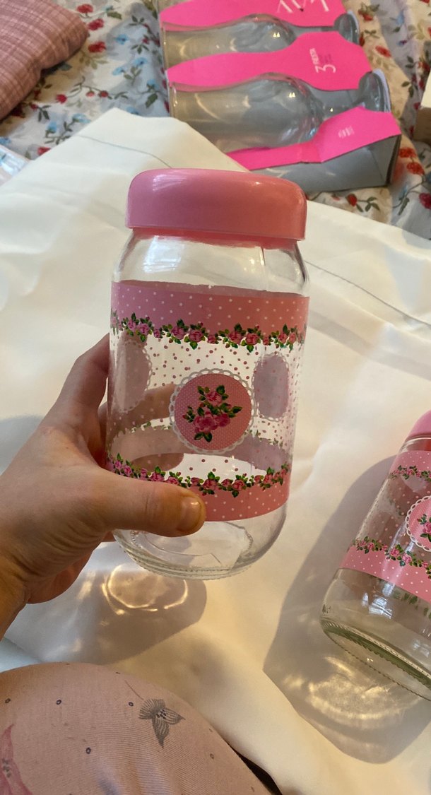 Renga Pembe Desenli Cam Kavanoz Seti - Görsel 4